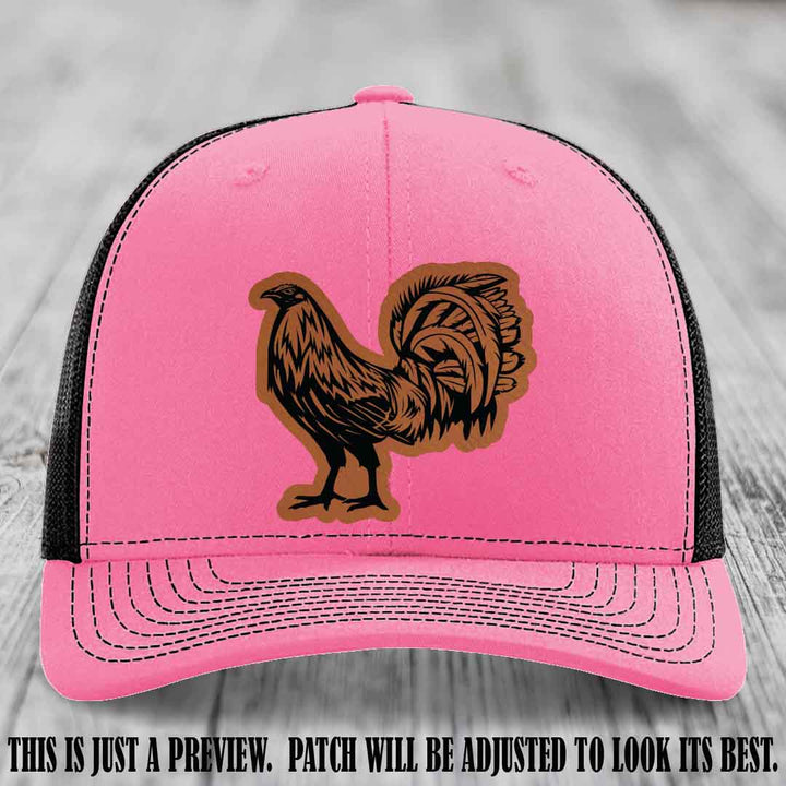 Rooster Rebel Rawhide to Black Patch on Hot Pink to Black Hat Richardson 112 Hat