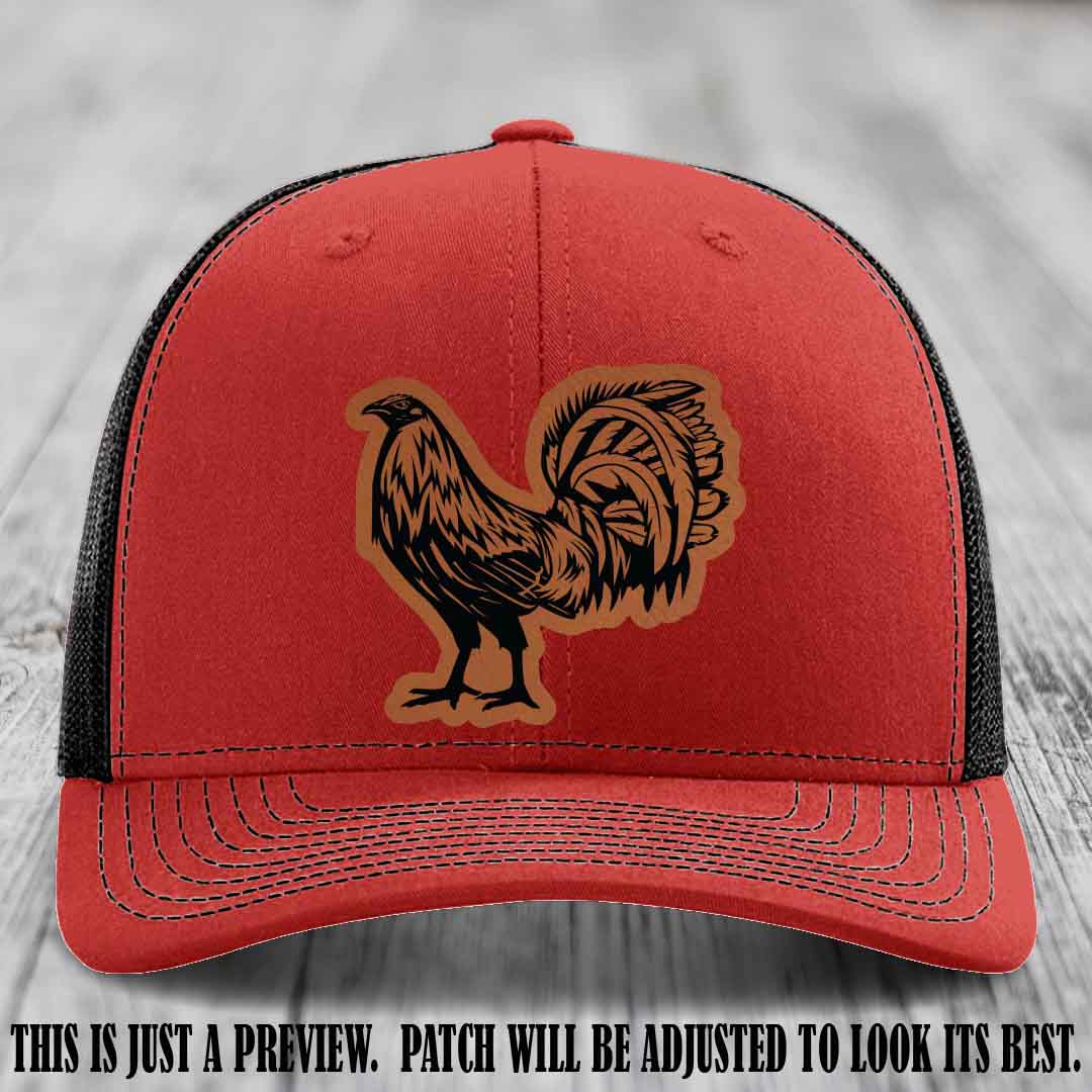 Rooster Rebel Rawhide to Black Patch on Red to Black Hat Richardson 112 Hat