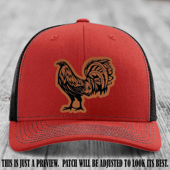 Rooster Rebel Rawhide to Black Patch on Red to Black Hat Richardson 112 Hat