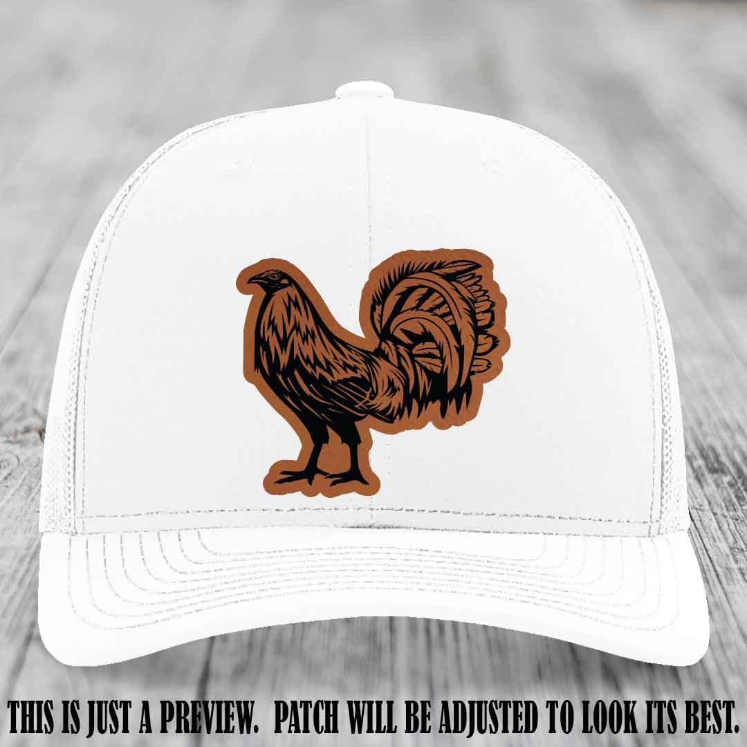 Rooster Rebel Rawhide to Black Patch on White Hat Richardson 112 Hat