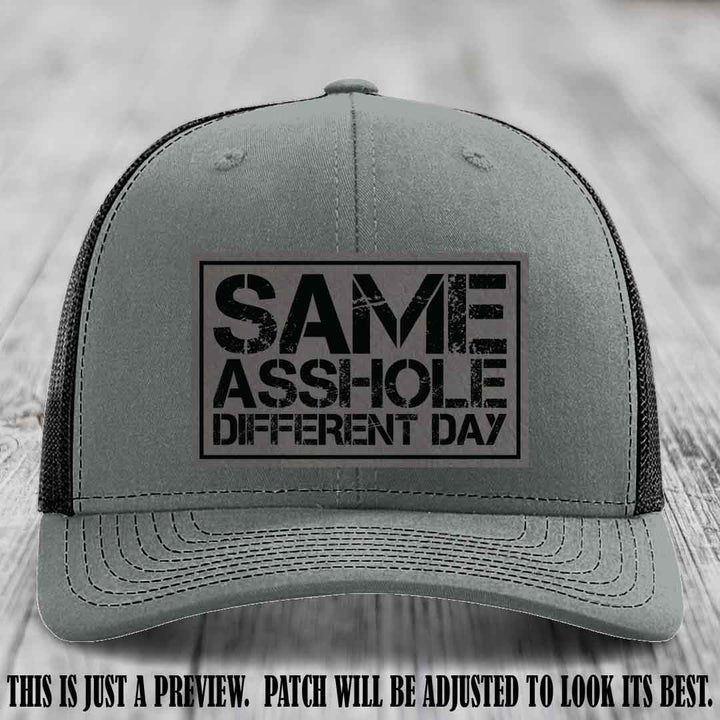 Same Asshole Different Day Grey to Black Patch on Heather Grey to Black Hat - Richardson 112 Leather Patch Hat