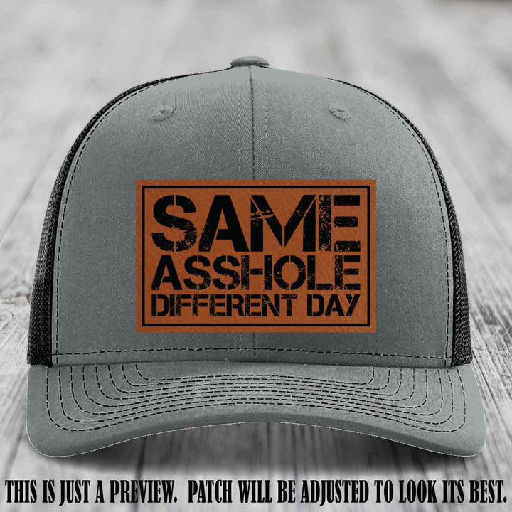 Same Asshole Different Day Rawhide to Black Patch on Heather Grey to Black Hat - Richardson 112 Leather Patch Hat