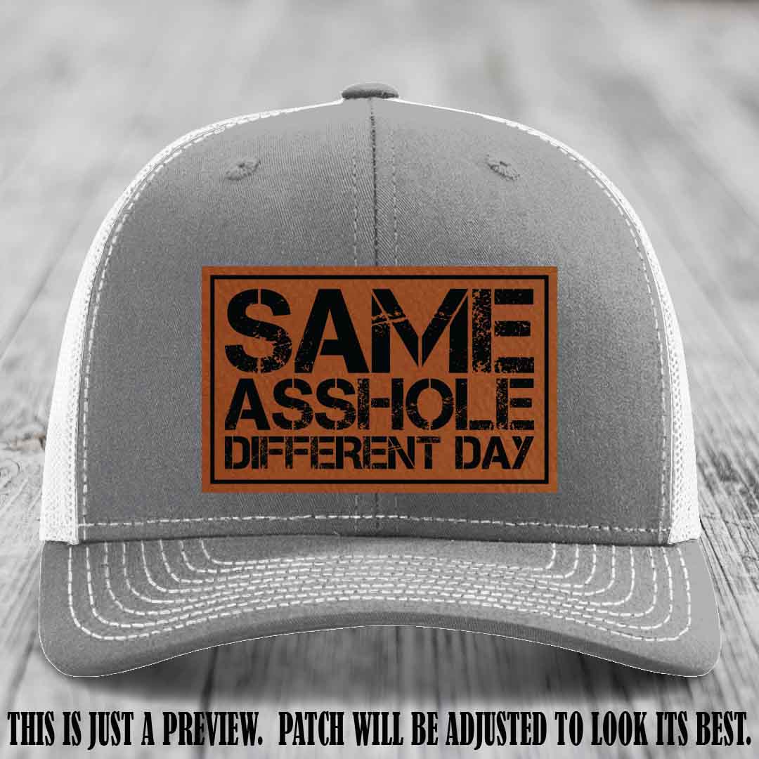 Same Asshole Different Day Rawhide to Black Patch on Heather Grey to White Hat - Richardson 112 Leather Patch Hat