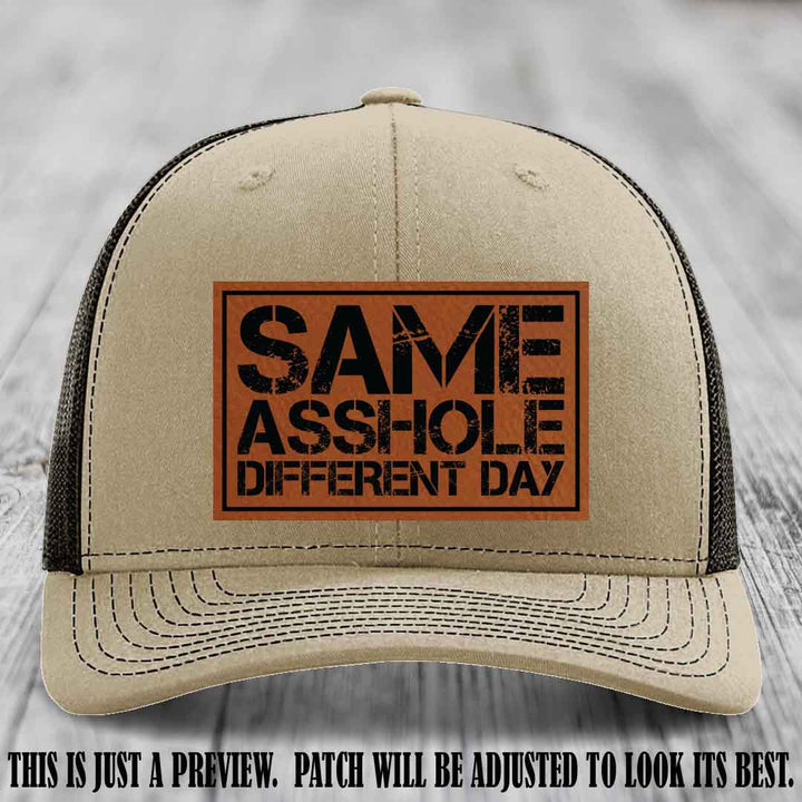 Same Asshole Different Day Rawhide to Black Patch on Khaki to Coffee Hat - Richardson 112 Leather Patch Hat