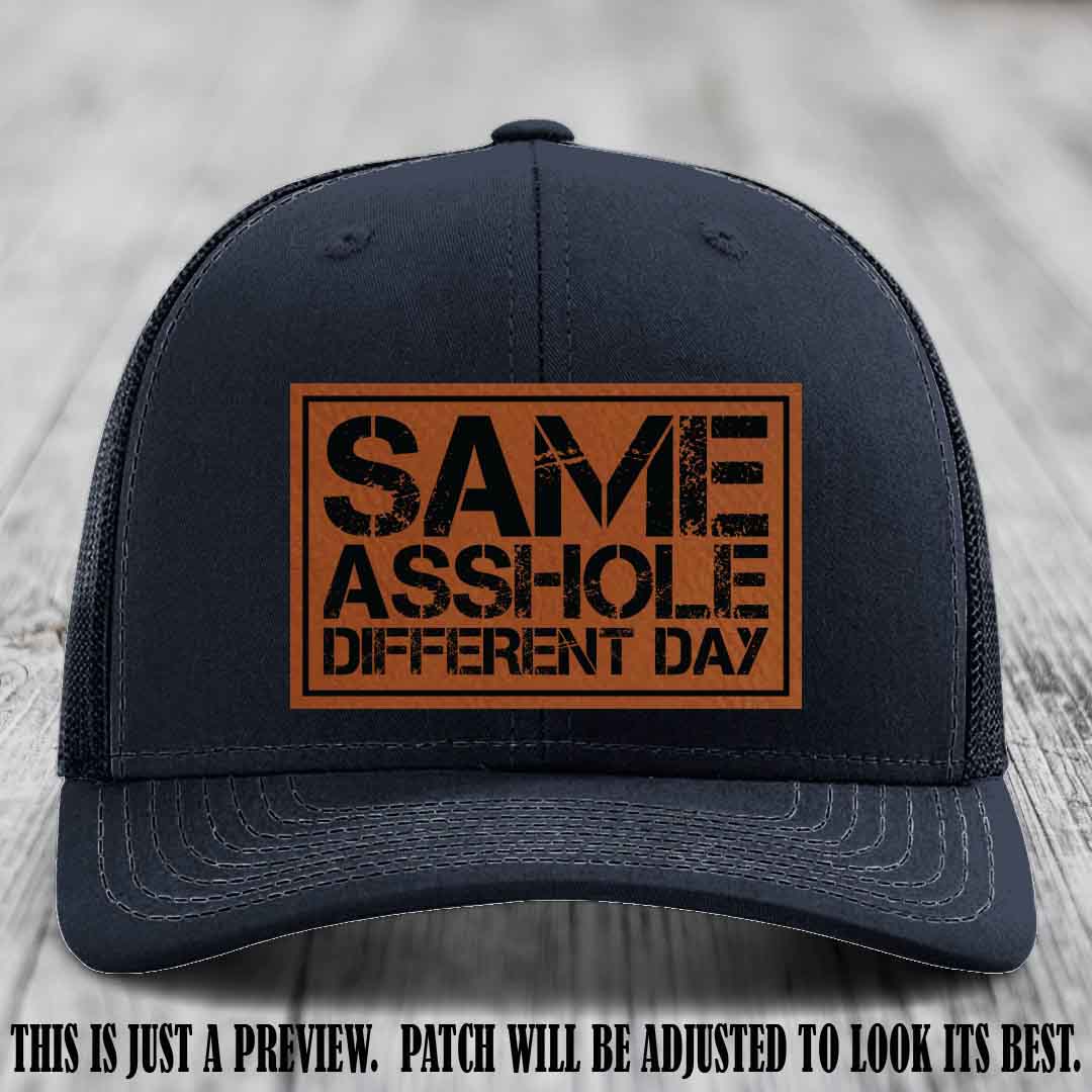 Same Asshole Different Day Rawhide to Black Patch on Navy Hat - Richardson 112 Leather Patch Hat
