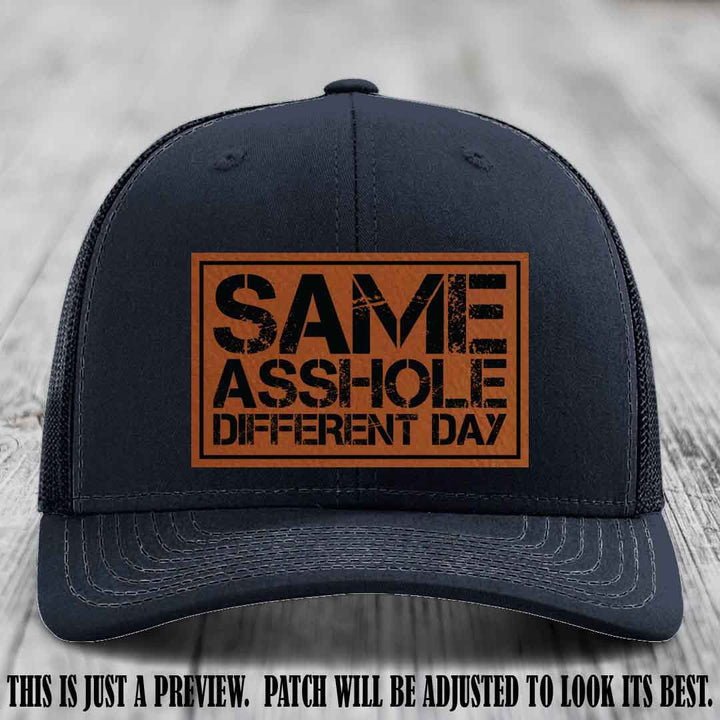 Same Asshole Different Day Rawhide to Black Patch on Navy Hat - Richardson 112 Leather Patch Hat