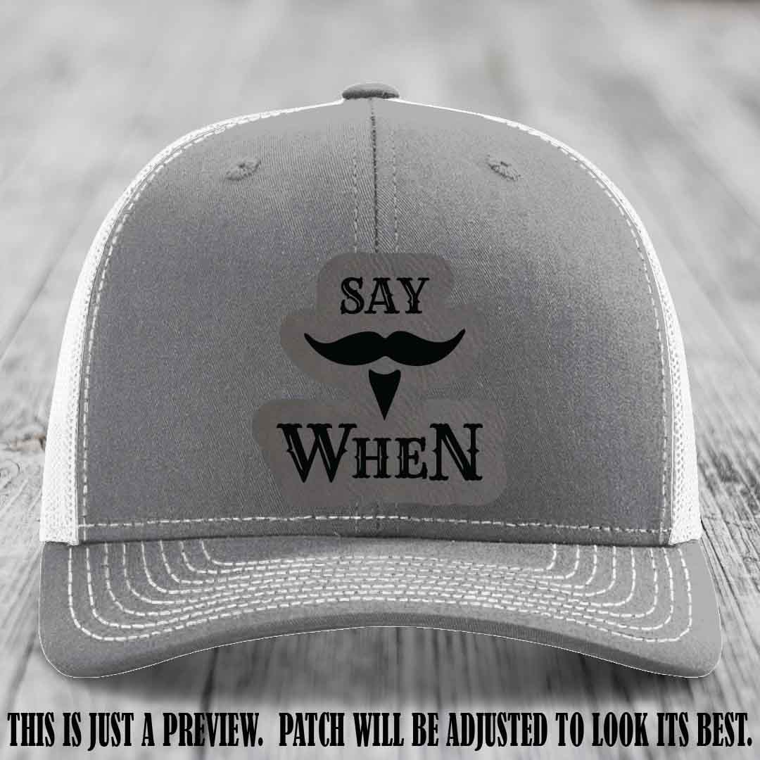 Say When 😈 Grey to Black Patch Leather Patch Hat on Heather Grey to White Hat