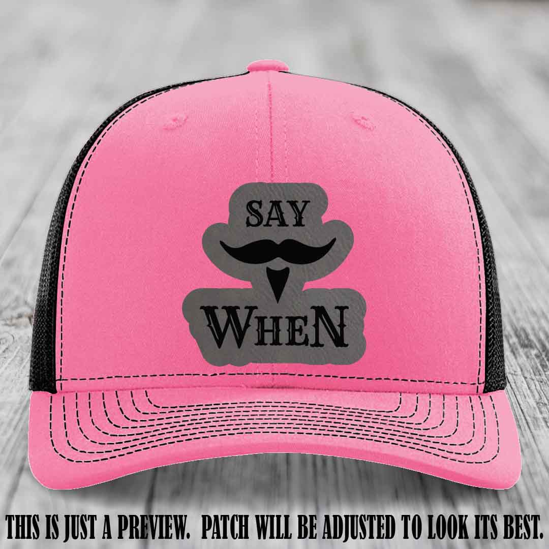 Say When 😈 Grey to Black Patch Leather Patch Hat on Hot Pink to Black Hat