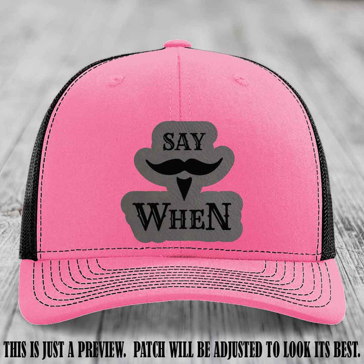 Say When 😈 Grey to Black Patch Leather Patch Hat on Hot Pink to Black Hat