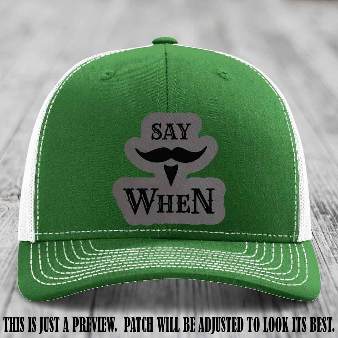 Say When 😈 Grey to Black Patch Leather Patch Hat on Kelly to White Hat