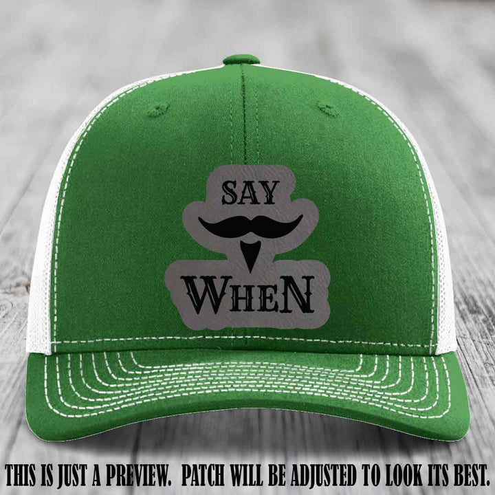 Say When 😈 Grey to Black Patch Leather Patch Hat on Kelly to White Hat