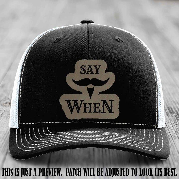 Say When 🔥 Light Brown to Black Patch Leather Patch Hat on Black to White Hat