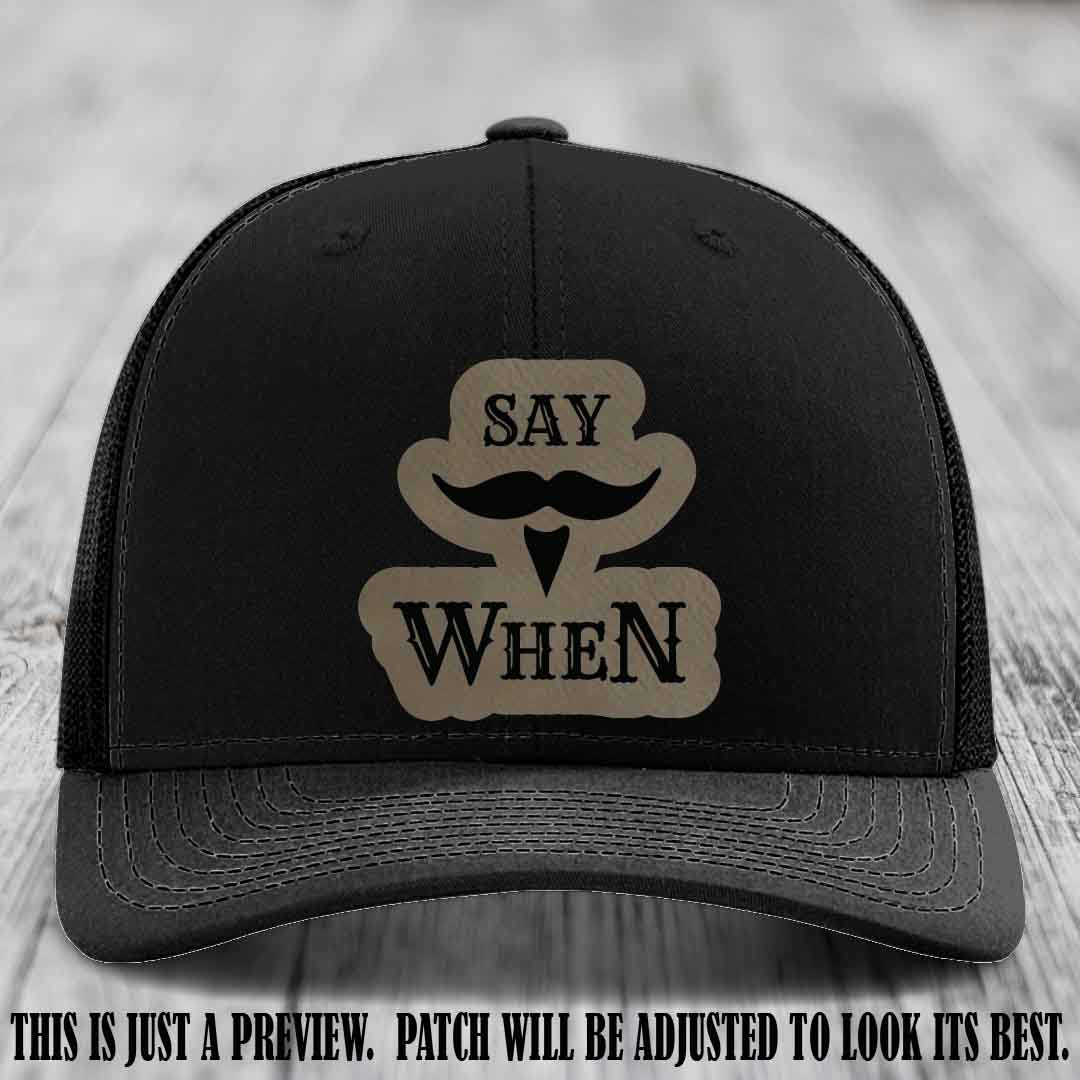 Say When 🔥 Light Brown to Black Patch Leather Patch Hat on Black Hat