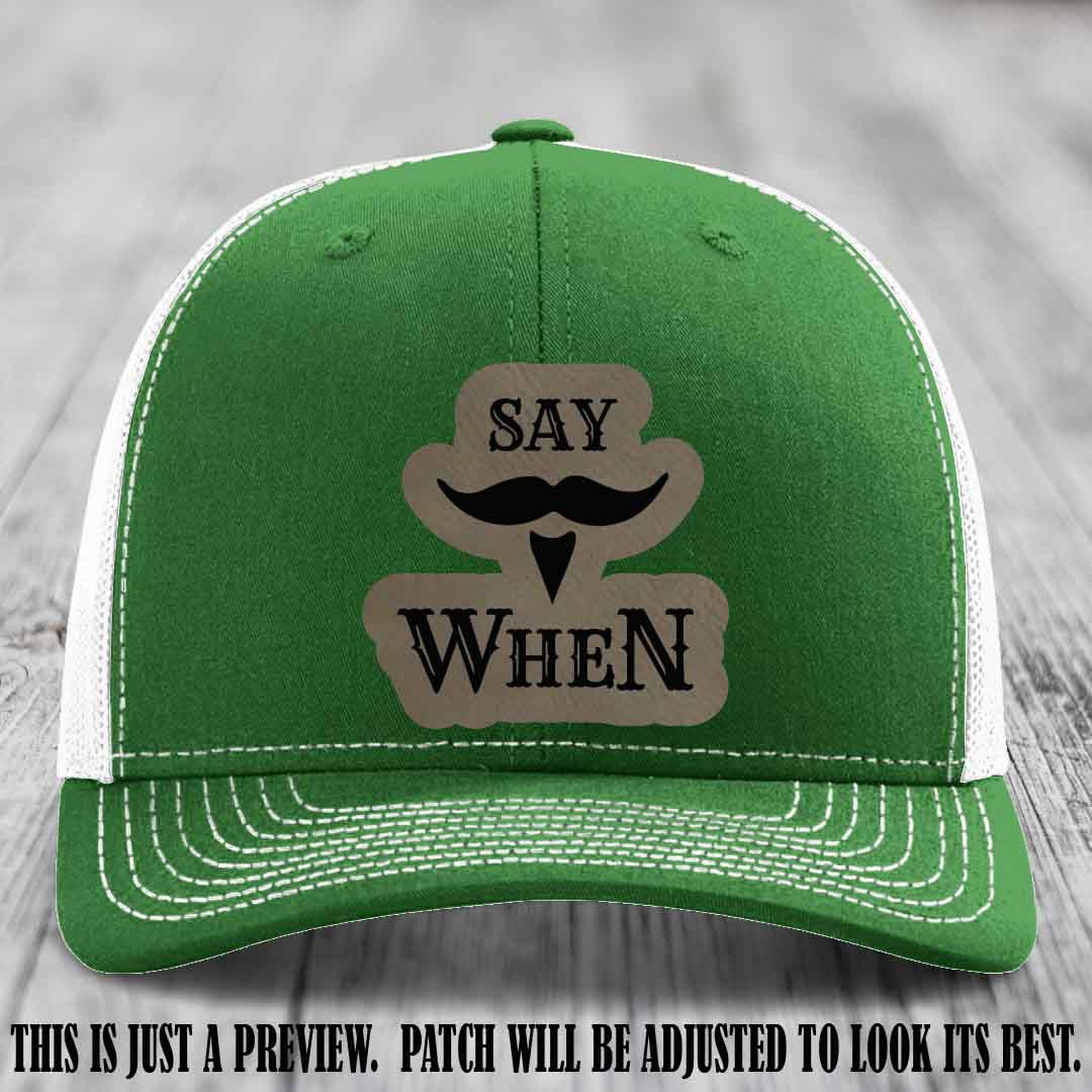 Say When 🔥 Light Brown to Black Patch Leather Patch Hat on Kelly to White Hat
