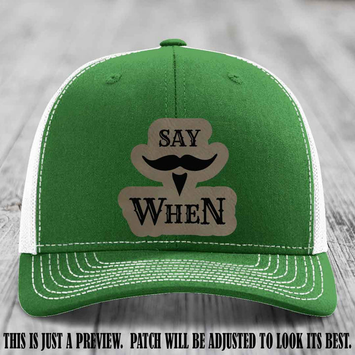 Say When 🔥 Light Brown to Black Patch Leather Patch Hat on Kelly to White Hat