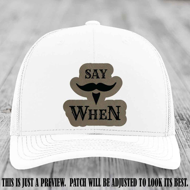 Say When 🔥 Light Brown to Black Patch Leather Patch Hat on White Hat