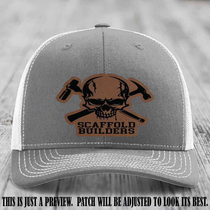 Scaffold Builders Dark Brown to Black Patch on Heather Grey to White Hat - Custom Richardson 112 Leather Patch Hat