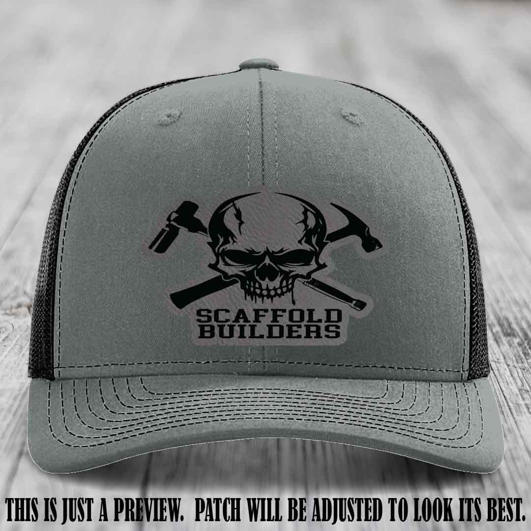 Scaffold Builders Grey to Black Patch on Heather Grey to Black Hat - Custom Richardson 112 Leather Patch Hat