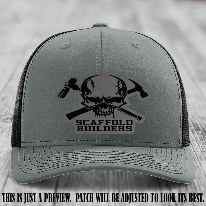 Scaffold Builders Grey to Black Patch on Heather Grey to Black Hat - Custom Richardson 112 Leather Patch Hat