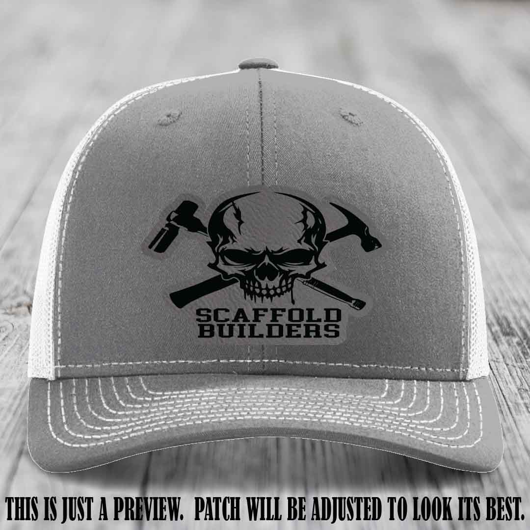 Scaffold Builders Grey to Black Patch on Heather Grey to White Hat - Custom Richardson 112 Leather Patch Hat