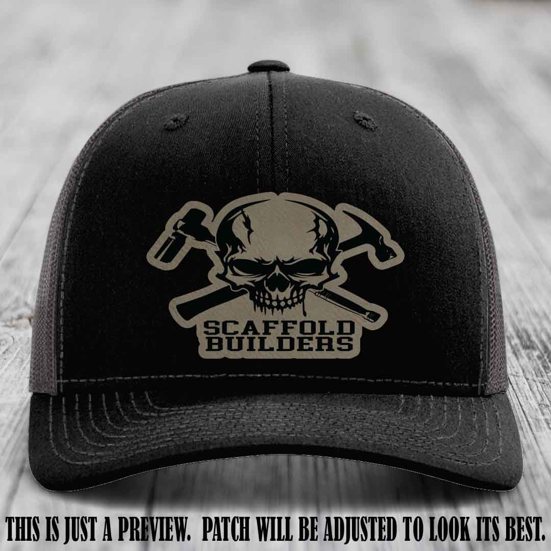 Scaffold Builders Light Brown to Black Patch on Black to Charcoal Hat - Custom Richardson 112 Leather Patch Hat