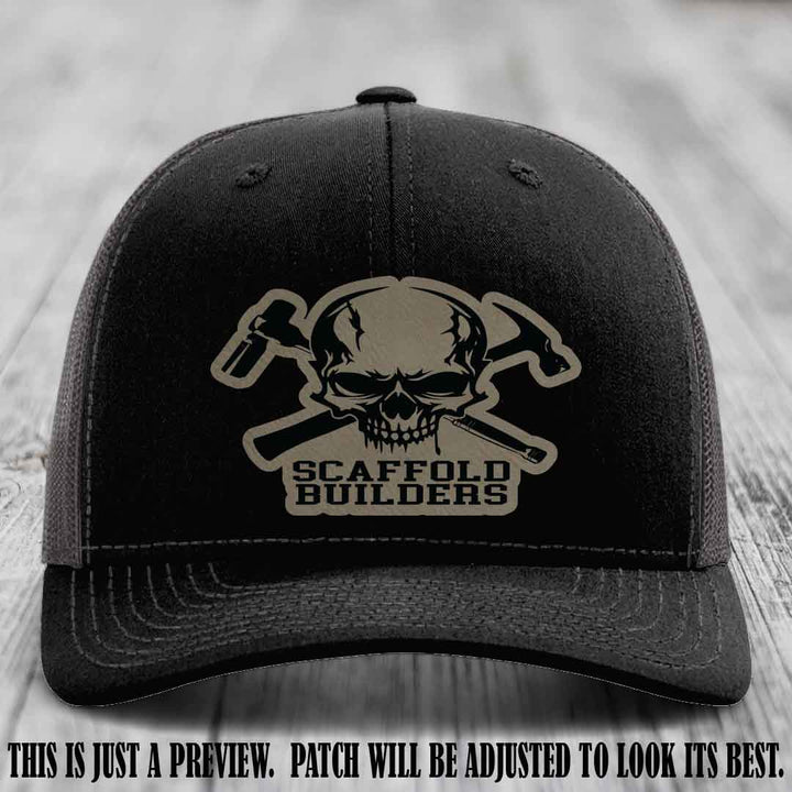 Scaffold Builders Light Brown to Black Patch on Black to Charcoal Hat - Custom Richardson 112 Leather Patch Hat