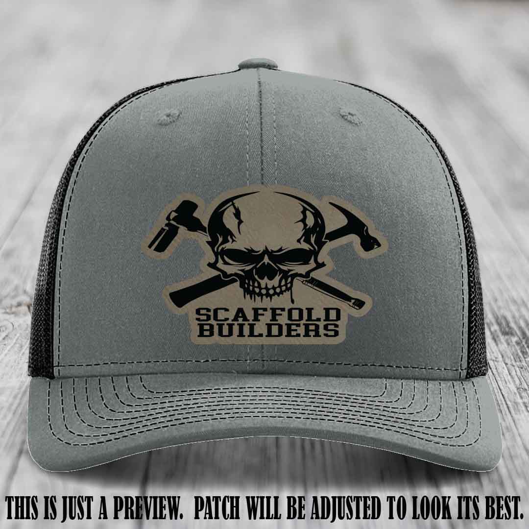 Scaffold Builders Light Brown to Black Patch on Heather Grey to Black Hat - Custom Richardson 112 Leather Patch Hat
