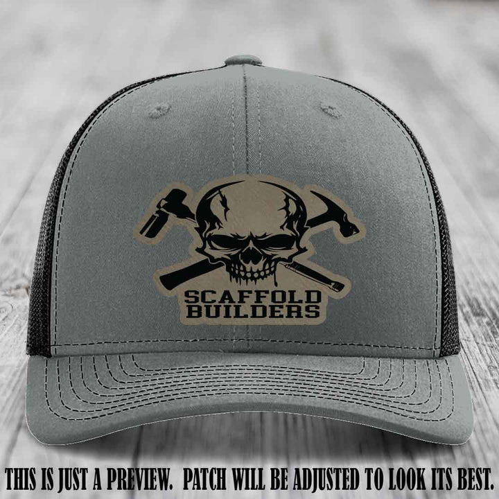 Scaffold Builders Light Brown to Black Patch on Heather Grey to Black Hat - Custom Richardson 112 Leather Patch Hat