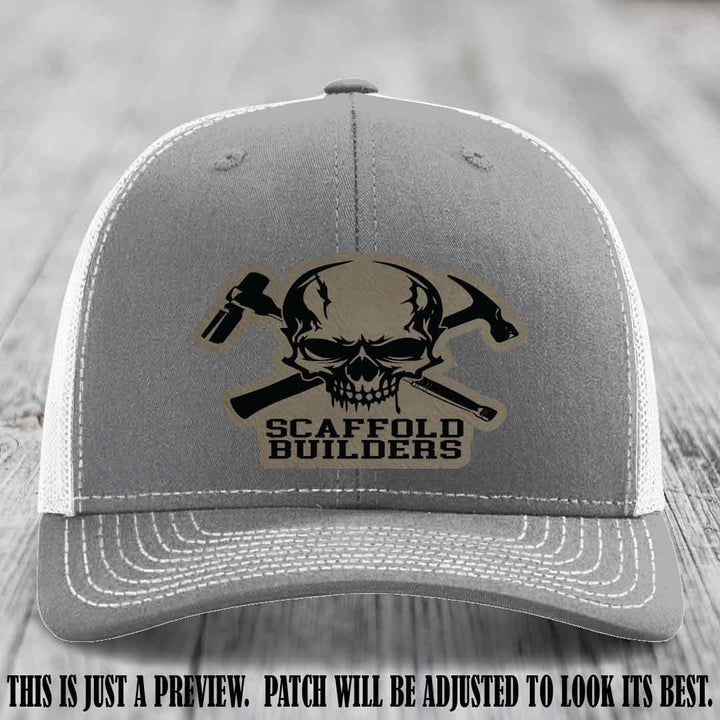 Scaffold Builders Light Brown to Black Patch on Heather Grey to White Hat - Custom Richardson 112 Leather Patch Hat