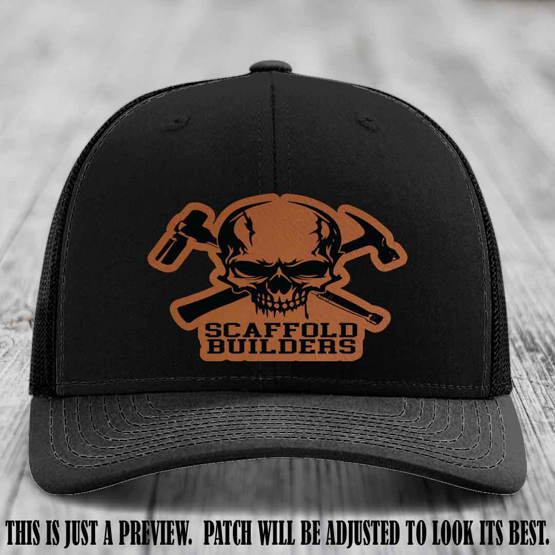 Scaffold Builders Rawhide to Black Patch on Black Hat - Custom Richardson 112 Leather Patch Hat