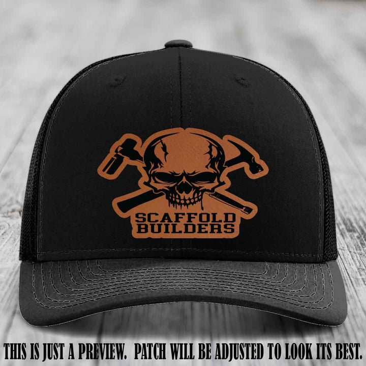 Scaffold Builders Rawhide to Black Patch on Black Hat - Custom Richardson 112 Leather Patch Hat