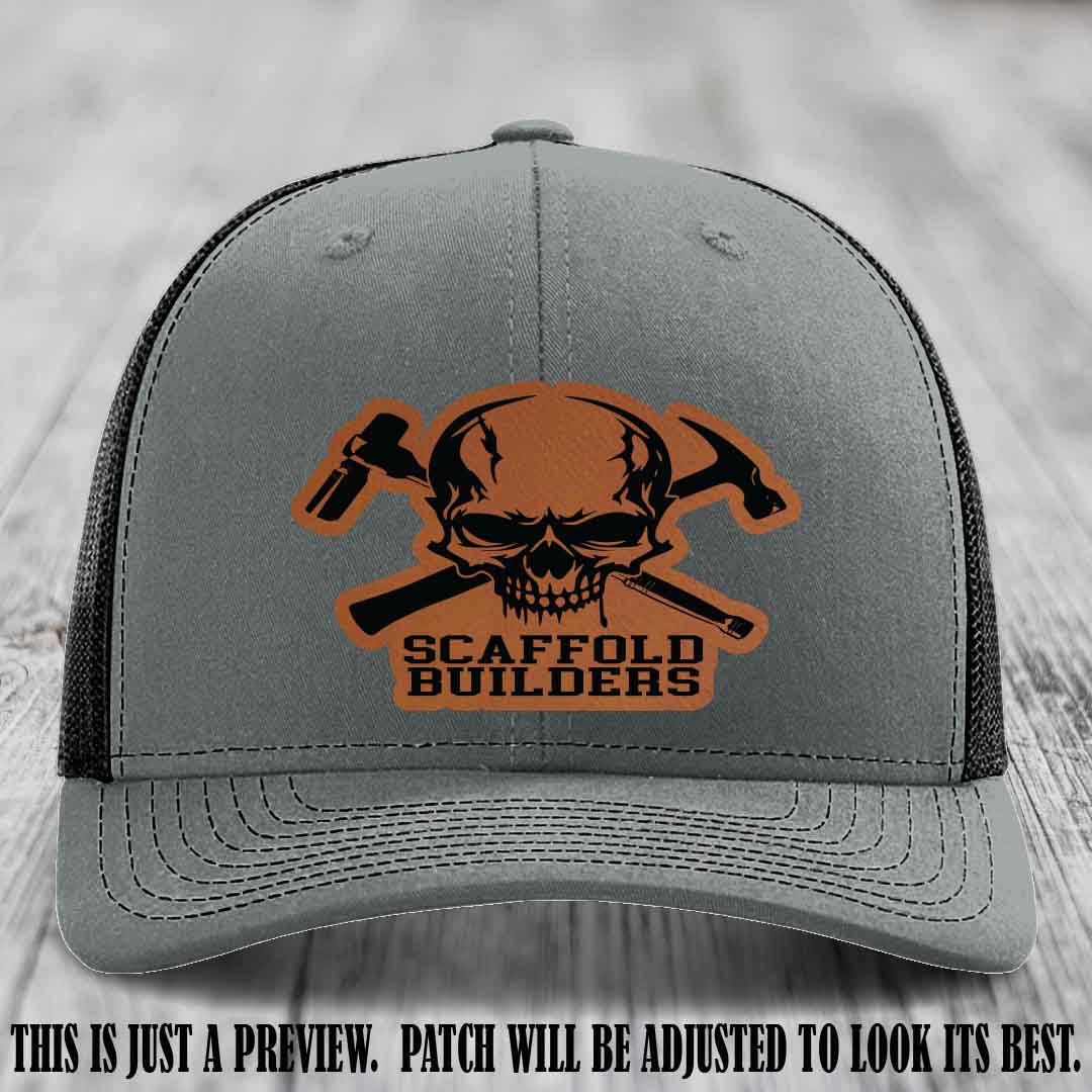 Scaffold Builders Rawhide to Black Patch on Heather Grey to Black Hat - Custom Richardson 112 Leather Patch Hat