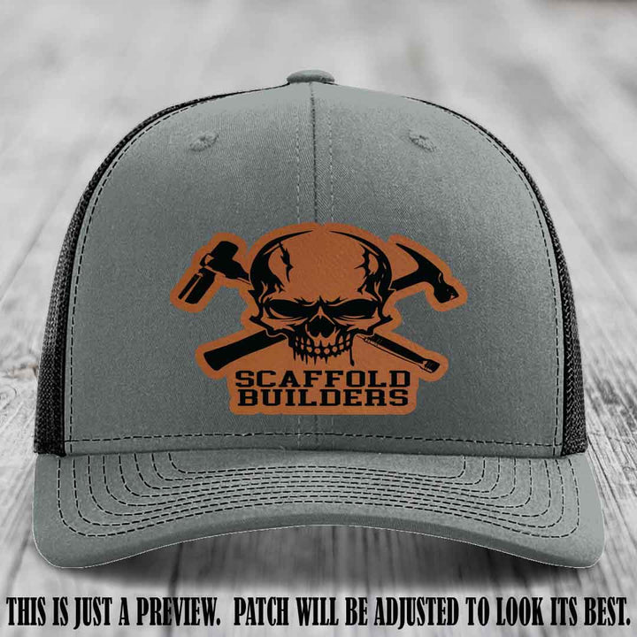 Scaffold Builders Rawhide to Black Patch on Heather Grey to Black Hat - Custom Richardson 112 Leather Patch Hat