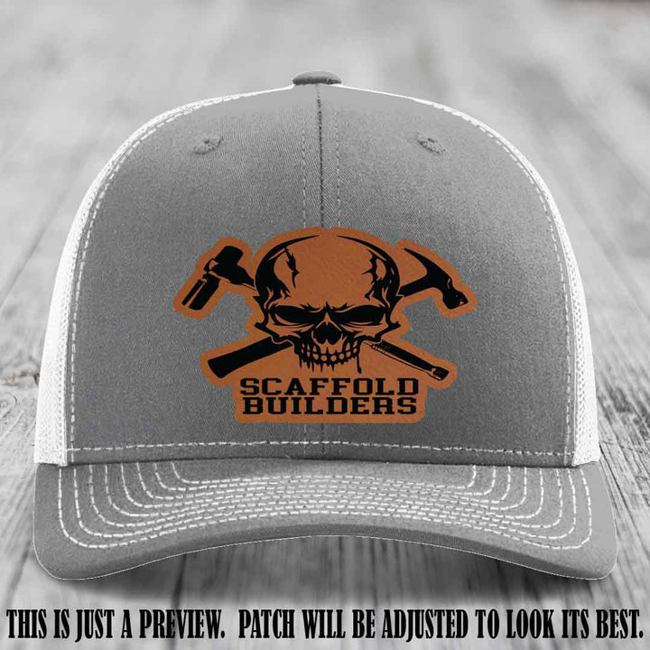 Scaffold Builders Rawhide to Black Patch on Heather Grey to White Hat - Custom Richardson 112 Leather Patch Hat