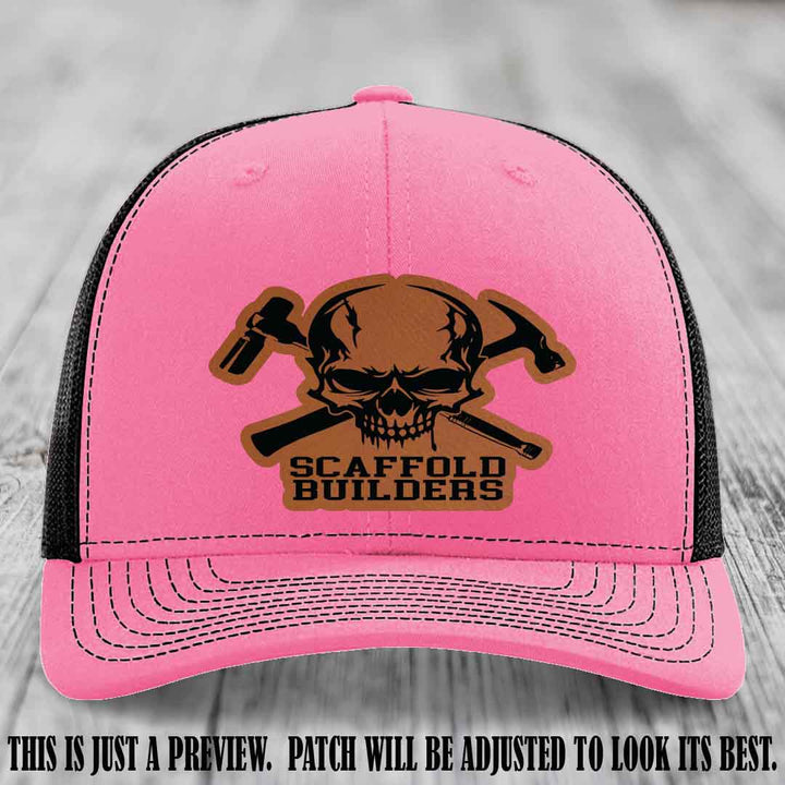 Scaffold Builders Rawhide to Black Patch on Hot Pink to Black Hat - Custom Richardson 112 Leather Patch Hat