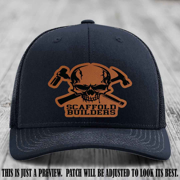 Scaffold Builders Rawhide to Black Patch on Navy Hat - Custom Richardson 112 Leather Patch Hat