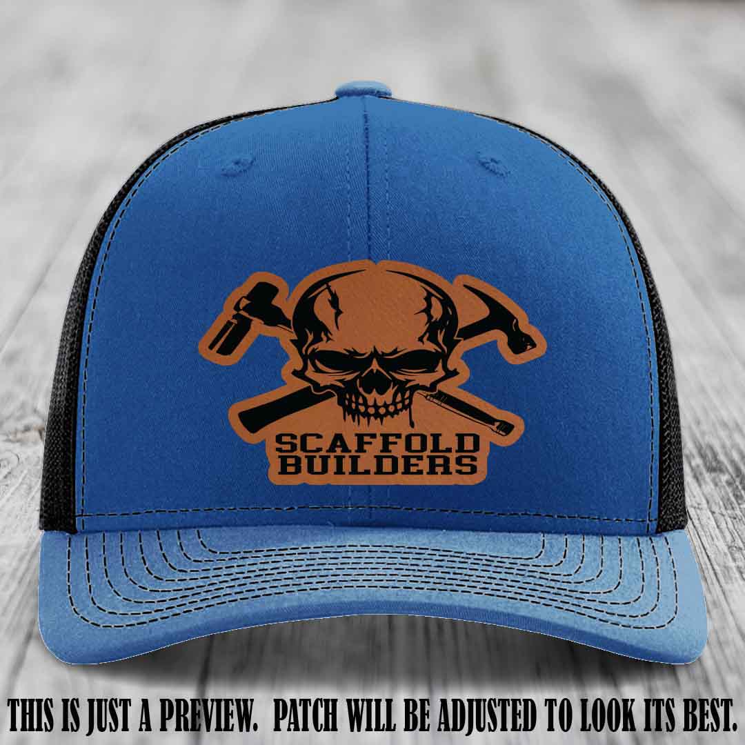 Scaffold Builders Rawhide to Black Patch on Royal to Black Hat - Custom Richardson 112 Leather Patch Hat