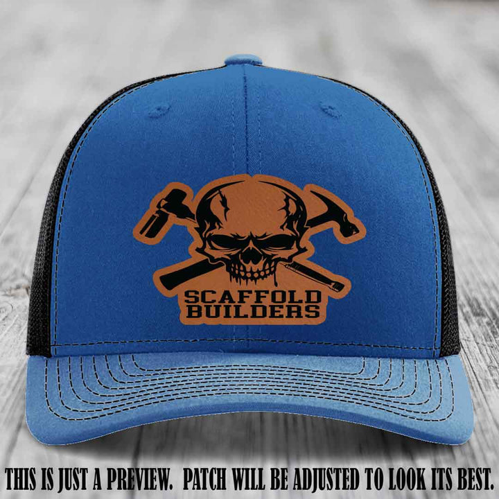 Scaffold Builders Rawhide to Black Patch on Royal to Black Hat - Custom Richardson 112 Leather Patch Hat