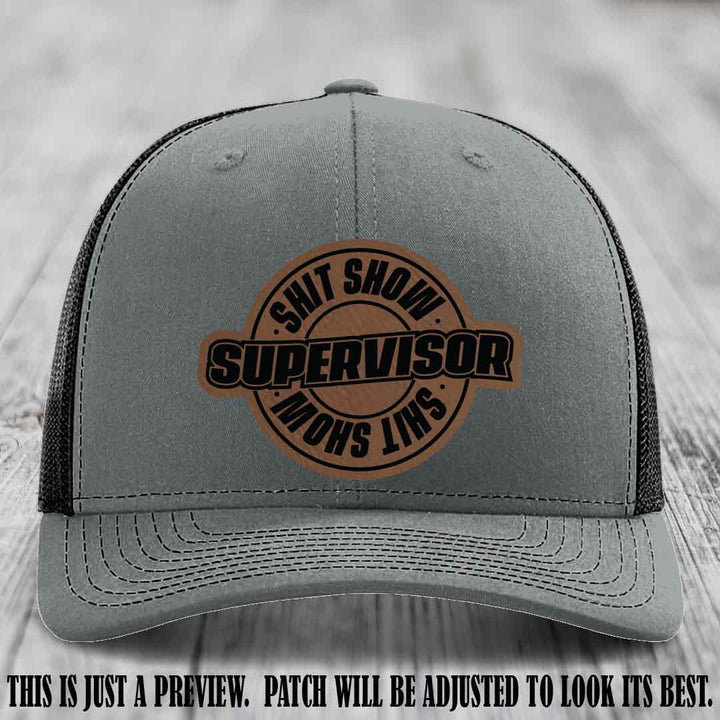 Shit Show Supervisor Dark Brown to Black Patch on Heather Grey to Black Hat Richardson 112 Hat