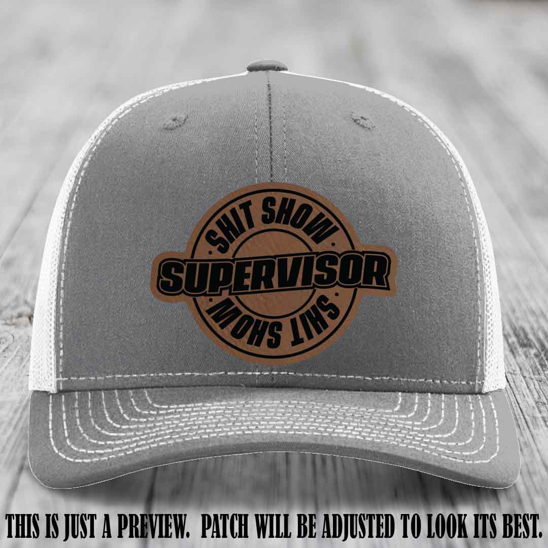 Shit Show Supervisor Dark Brown to Black Patch on Heather Grey to White Hat Richardson 112 Hat