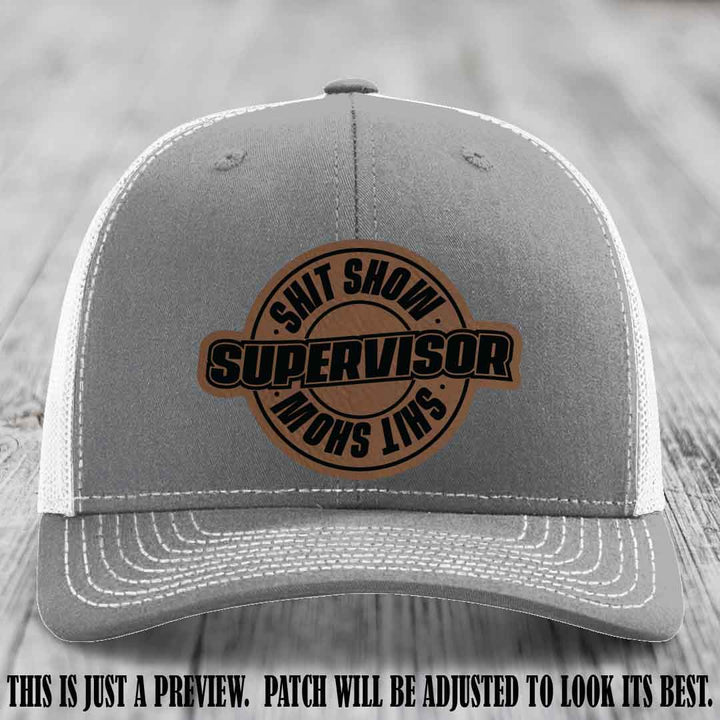 Shit Show Supervisor Dark Brown to Black Patch on Heather Grey to White Hat Richardson 112 Hat