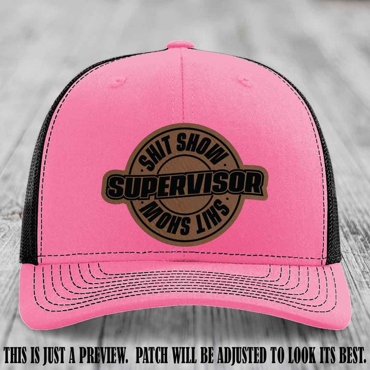Shit Show Supervisor Dark Brown to Black Patch on Hot Pink to Black Hat Richardson 112 Hat