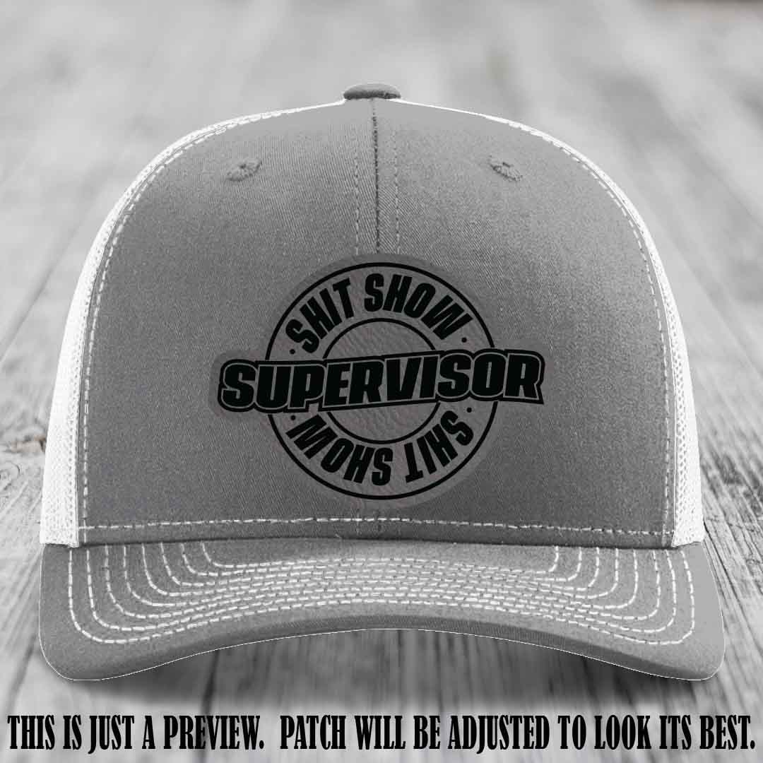 Shit Show Supervisor Grey to Black Patch on Heather Grey to White Hat Richardson 112 Hat