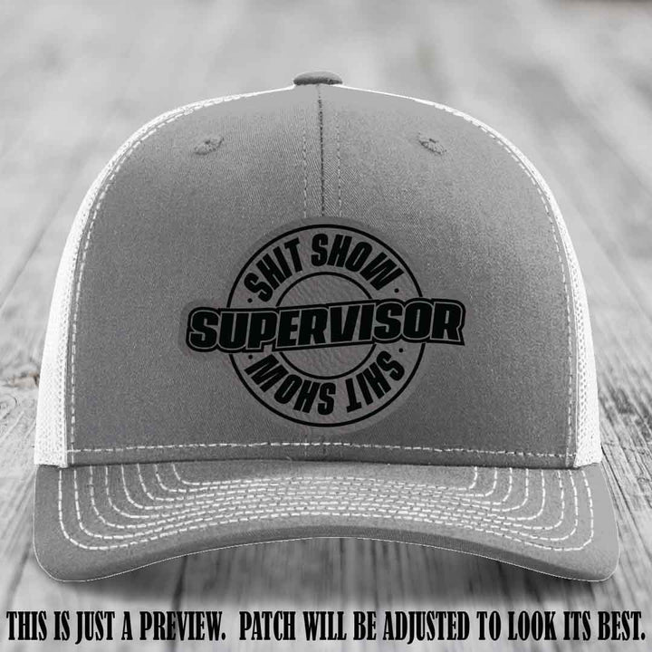 Shit Show Supervisor Grey to Black Patch on Heather Grey to White Hat Richardson 112 Hat