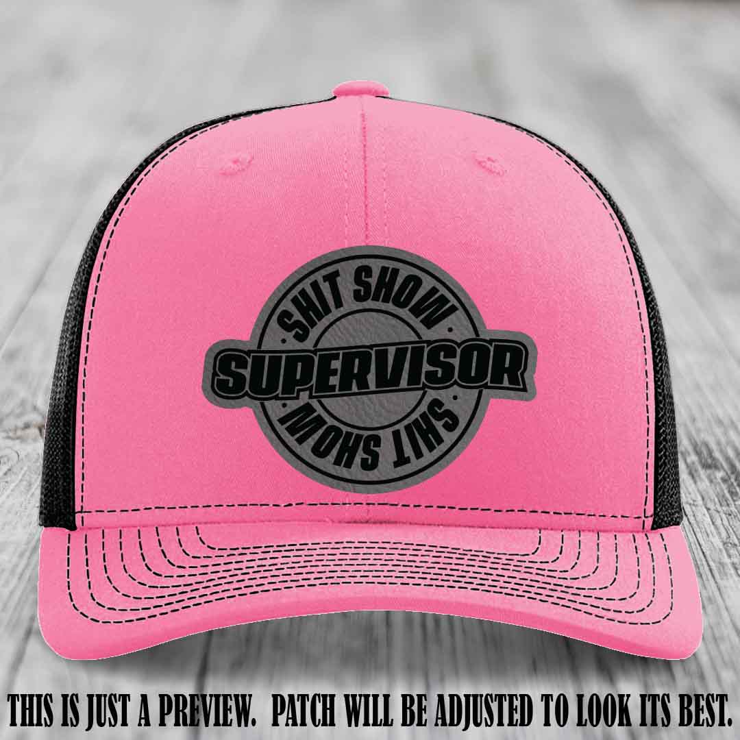 Shit Show Supervisor Grey to Black Patch on Hot Pink to Black Hat Richardson 112 Hat