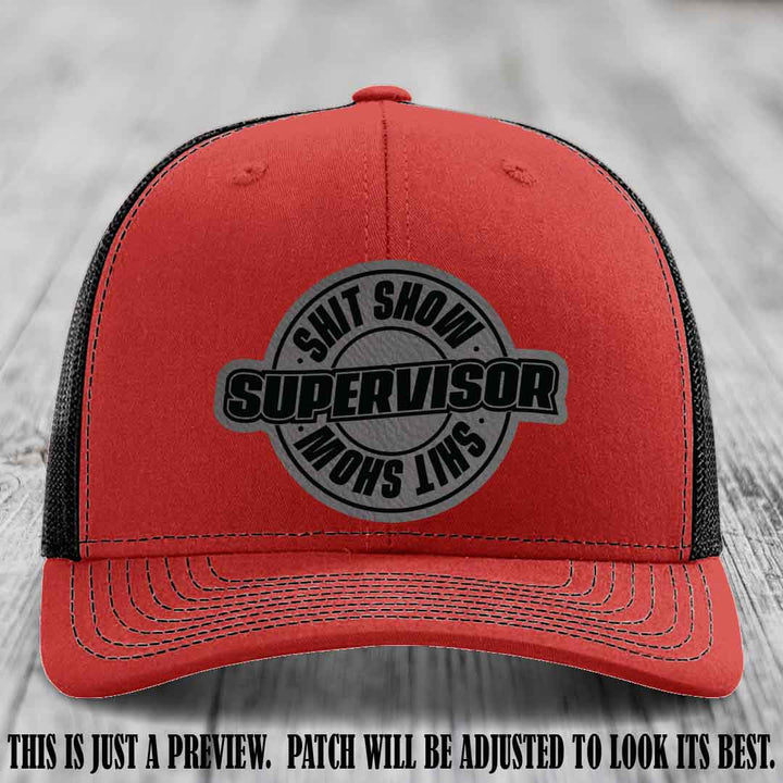 Shit Show Supervisor Grey to Black Patch on Red to Black Hat Richardson 112 Hat