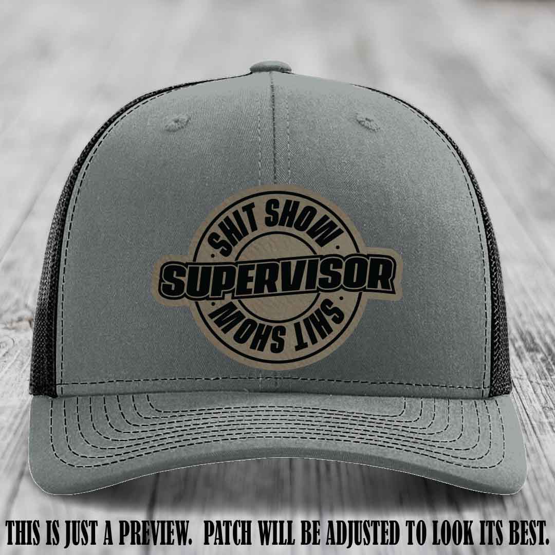 Shit Show Supervisor Light Brown to Black Patch on Heather Grey to Black Hat Richardson 112 Hat