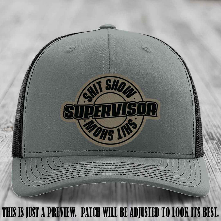 Shit Show Supervisor Light Brown to Black Patch on Heather Grey to Black Hat Richardson 112 Hat