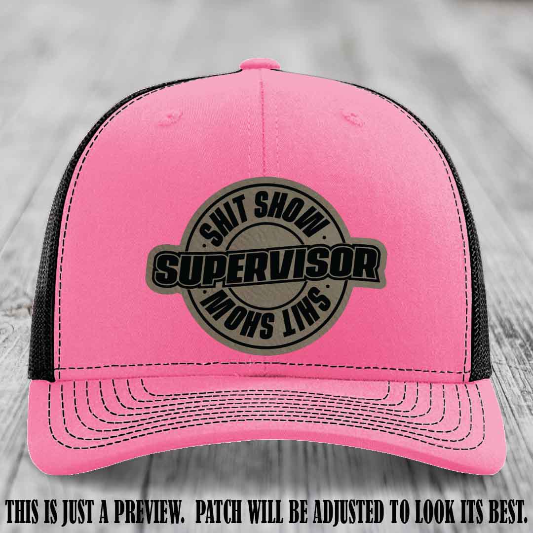Shit Show Supervisor Light Brown to Black Patch on Hot Pink to Black Hat Richardson 112 Hat