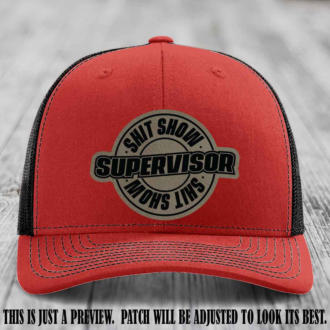 Shit Show Supervisor Light Brown to Black Patch on Red to Black Hat Richardson 112 Hat